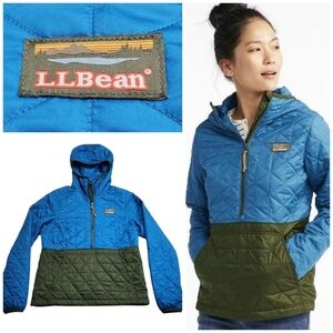 LL Bean Katahdin Pullover Quilted Colorblock Anorak Jacket Tuscan Olive/Teal XXS